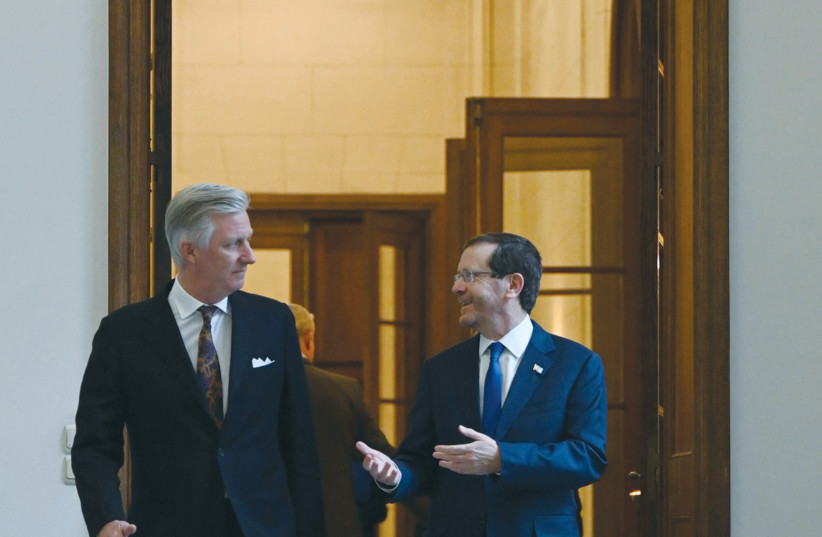  PRESIDENT ISAAC Herzog with King Philippe of Belgium. (photo credit: HAIM ZACH/GPO)