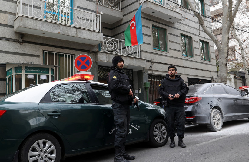  A general view outside the Embassy of the Republic of Azerbaijan after an attack on it, in Tehran, Iran, January 27, 2023. (credit: MAJID ASGARIPOUR/WANA/REUTERS)
