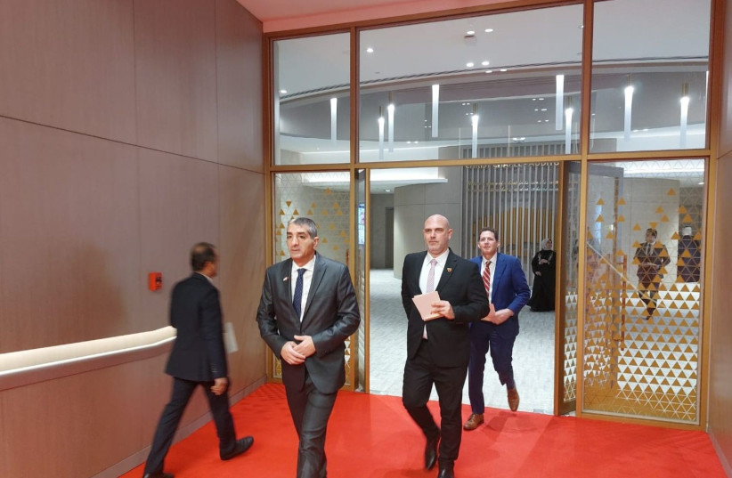  Prof. Yitshak Kreiss, Director General of of Sheba Medical Center, Yoel Har-Even, Head of Sheba Global  and Prof. Eyal Zimlichman, Director of ARC at the opening ceremony in Manama, January 26, 2023. (photo credit: SHEBA MEDICAL CENTER)