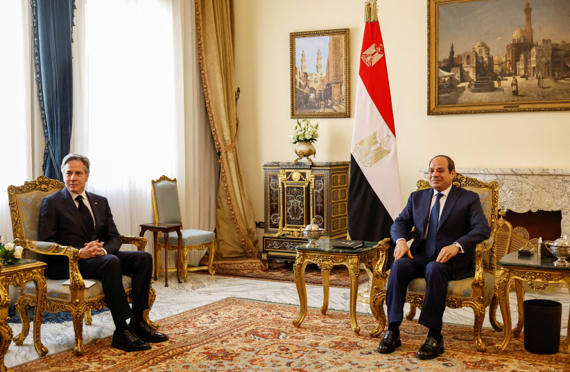  US Secretary of State Antony Blinken meets with Egyptian President Abdel Fattah al-Sisi at Al-Ittihadiya presidential palace in Cairo, Egypt January 30, 2023. (photo credit: REUTERS/KHALED DESOUKI)