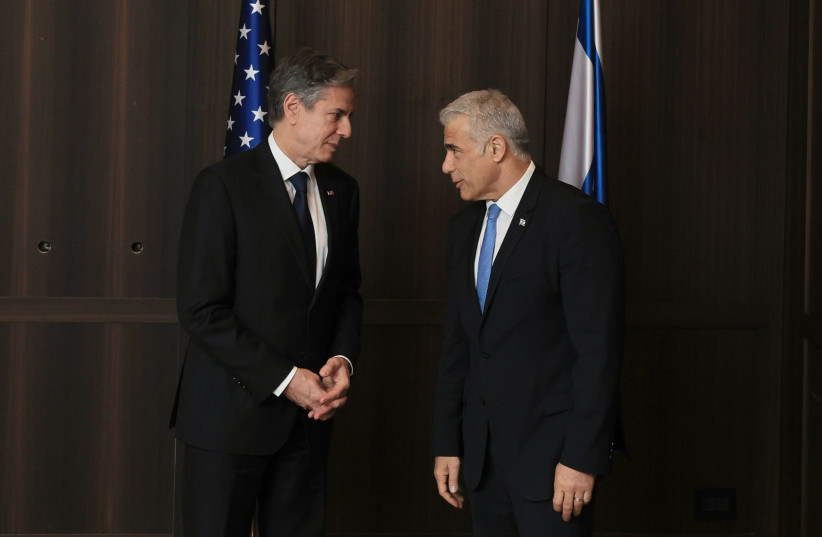  US Secretary of State Antony Blinken meets with Opposition Leader Yair Lapid in Jerusalem, January 31 2023. (credit: Oz Schechter)