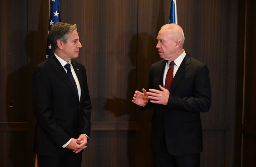   US Secretary of State Antony Blinken meets with Defense Minister Yoav Gallant in Jerusalem, January 31 2023. (photo credit: ARIEL HERMONI)