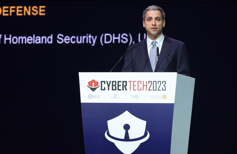  US Department of Homeland Security Cyber Chief Robert Silvers speaks at the Tel Aviv Cyber Tech Conference, January 31, 2023. (photo credit: GILAD KAVALERCHIK)