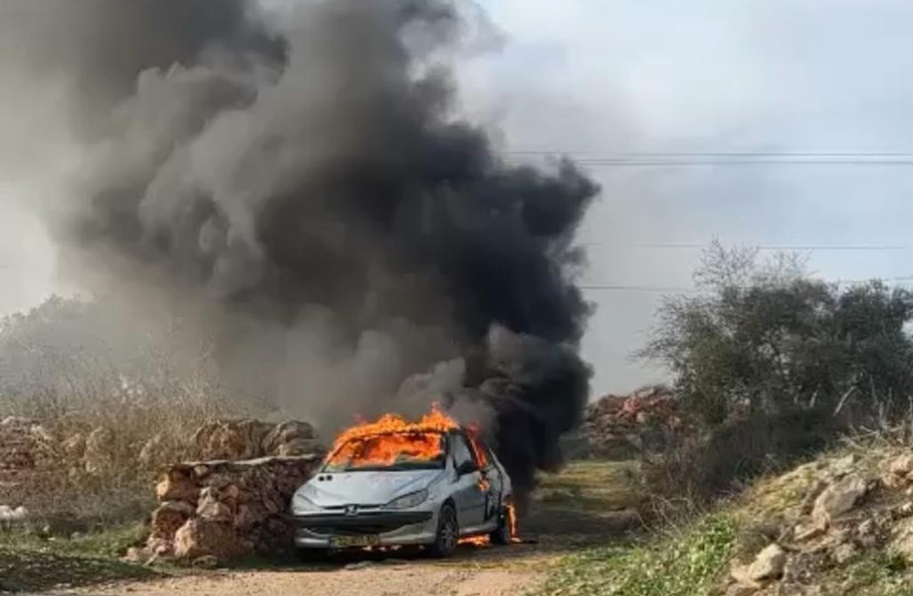  Car allegedly set on fire by Jewish West Bank resident (photo credit: SHIN BET)