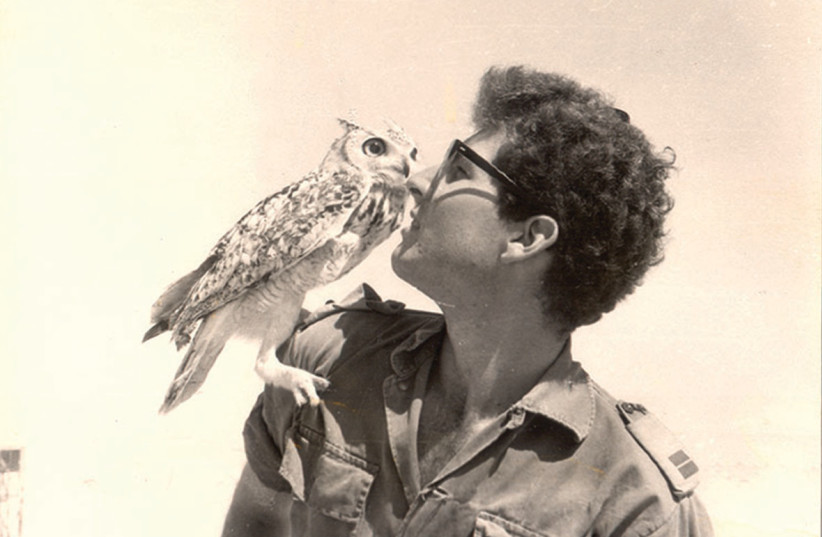  YOSSI LESHEM: At age 21, in 1968. On his shoulder: An owl he cared for after it was hit by a military vehicle near the Suez Canal.  (photo credit: Courtesy Yoss Leshem)