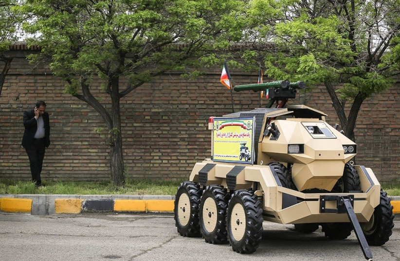  An Iranian Nazir robot tank, as seen at a ceremony in April 2019. (photo credit: Wikimedia Commons)