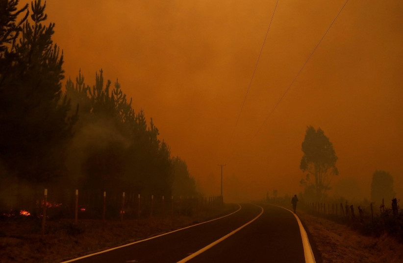  A wildfire burns areas in Santa Juana, near Concepcion, Chile (photo credit: REUTERS)