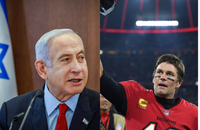  (L-R) Israeli Prime Minister Benjamin Netanyahu; retired NFL legend Tom Brady  (photo credit: ANDREAS GEBERT/REUTERS, OLIVIER FITOUSSI/FLASH90)