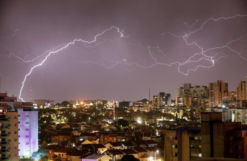  Lightning strikes over the coastal city of Ashkelon, Israel, February 6, 2023. (photo credit: AMIR COHEN/REUTERS)