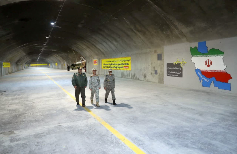  Iran's Army chief, Maj.-Gen. Abdolrahim Mousavi and Iranian Armed Forces Chief of Staff Maj.-Gen. Mohammad Bagheri visit the first underground air force base, called "Eagle 44" at an undisclosed location in Iran, in this handout image obtained on February 7, 2023.  (photo credit: IRANIAN ARMY/WANA (WEST ASIA NEWS AGENCY)/HANDOUT VIA REUTERS)