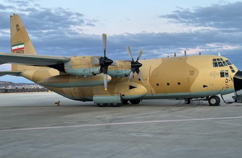  An Iranian military plane sits on the tarmac in Turkey next to an Israeli aid plane. (credit: MICHAEL STARR)