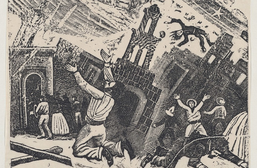 Chaos during an earthquake (artistic illustration). (credit: Wikimedia Commons)