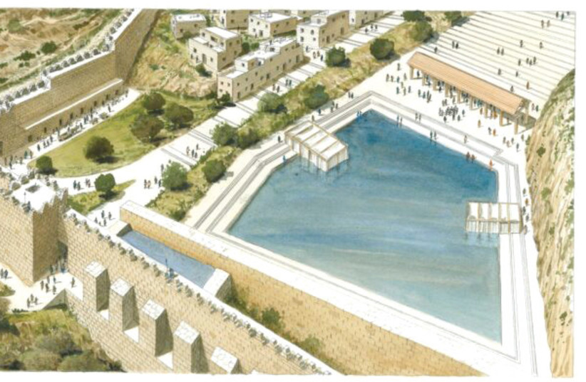  An artist’s rendering of the Pool of Siloam in the Second Temple period.  (credit: Shalom Kveller/City of David Archives)