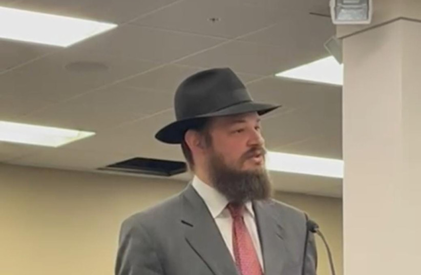  Rabbi Shlomo Litvin speaking at Kentucky capitol in Frankfort, February 7, 2023 (photo credit: Kentucky Jewish Council)