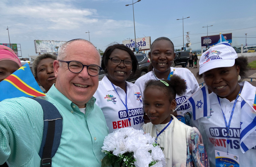  CONGO BLESS Israel committee members welcome the writer at Kinshasa international airport in Congo’s capital – with songs in Hebrew, making note of this being his first visit to Africa.  (photo credit: Courtesy Jonathan Feldstein)