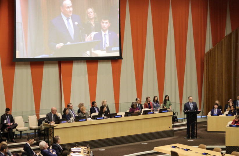  Douglas Emhoff, the US Second Gentleman at the High-Level Side Event on Globalizing Efforts to Combat Antisemitism February 9, 2023 at UN Headquarters, Manhattan.  (photo credit: UNITED STATES MISSION TO THE UNITED NATIONS)