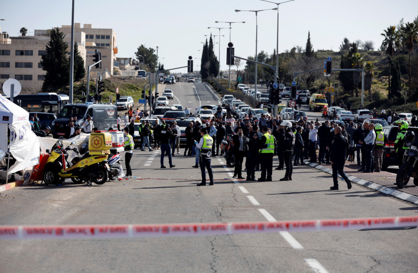  A general view shows the scene where a suspected ramming attack took place in Jerusalem, February 10, 2023. (credit: AMMAR AWAD/REUTERS)
