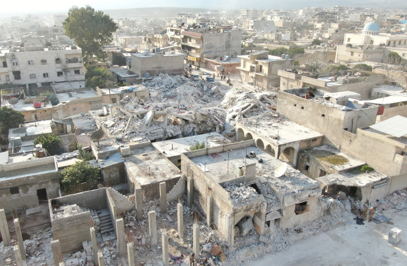 View shows damaged and collapsed buildings in the aftermath of an earthquake, in rebel-held town of Jandaris, Syria, February 11, 2023. (credit: REUTERS/MAHMOUD HASSANO/FILE PHOTO)