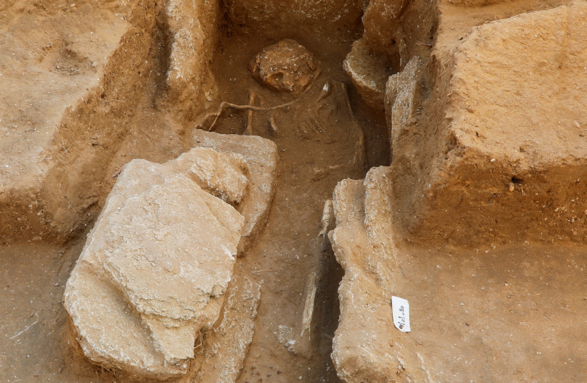  A view of remains found in a grave at the site of a 2000-year-old Roman cemetery, that had been discovered last year, in northern Gaza Strip February 14, 2023. (credit: Reuters/Arafat Barbakh)