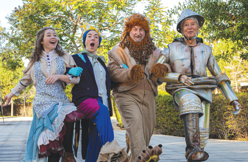  LEXI LEITNER as the Scarecrow, Eric Isaacson as the Cowardly Lion, Ed Spitz as the Tin Man and Aida Hasson as Dorothy in LOGON’s upcoming production of ‘The Wizard of Oz.’ (photo credit: Deborah Lebman)