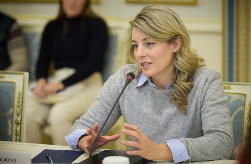  Canadian Foreign Minister Melanie Joly attends a meeting with Ukraine's President Volodymyr Zelenskiy, amid Russia's attack on Ukraine, in Kyiv, Ukraine February 14, 2023. (photo credit: Ukrainian Presidential Press Service/Handout via REUTERS)