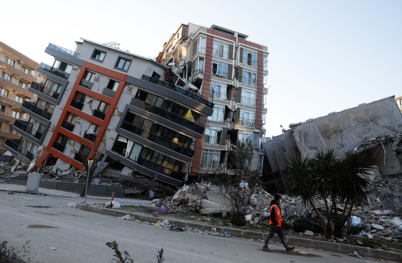  A view shows semi collapsed buildings in the aftermath of a deadly earthquake in Hatay, Turkey February 15, 2023. (credit: CLODAGH KILCOYNE/REUTERS)