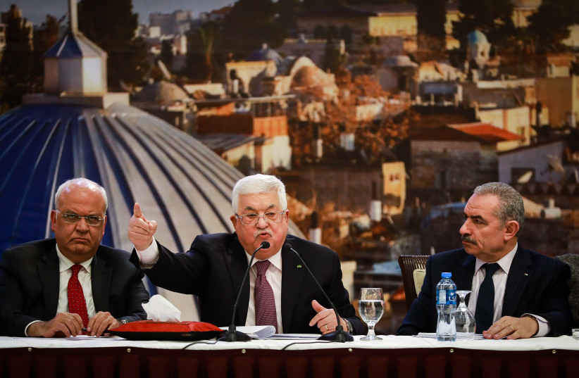  RETREATING FORCES: Palestinian Authority head Mahmoud Abbas speaks at PA headquarters in Ramallah, 2020.  (credit: FLASH90)