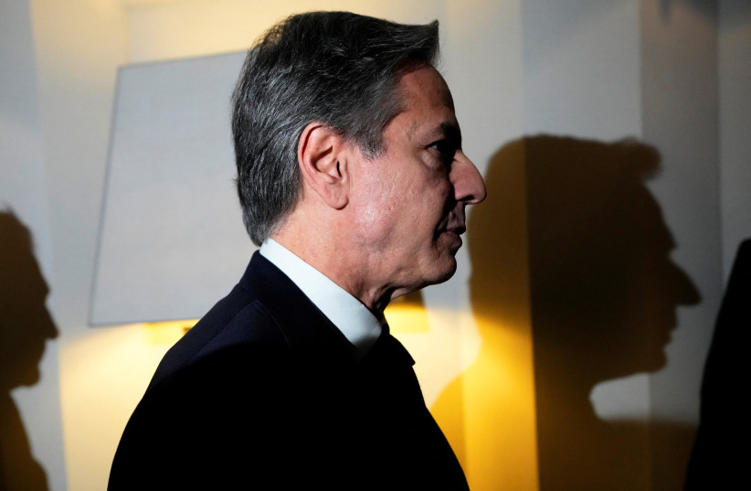 United States Secretary of State Antony Blinken arrives for a meeting with Azerbaijani President Ilham Aliyev and Armenian Prime Minister Nikol Pashinyan at the Munich Security Conference in Munich, February 18, 2023. (photo credit: PETR DAVID JOSEK/POOL VIA REUTERS)
