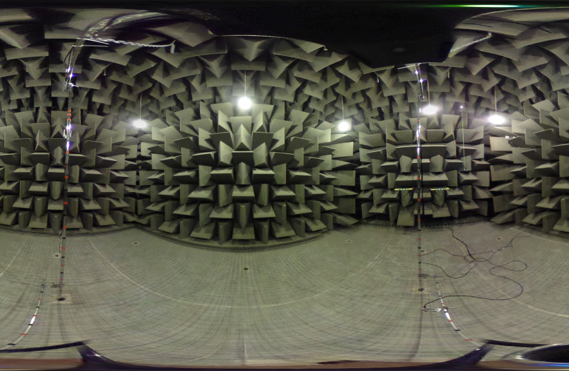  A 360 degree photo of the anechoic chamber at University of Salford, UK (credit: DANIEL WONG-SWEENEY/WIKIMEDIA COMMONS)