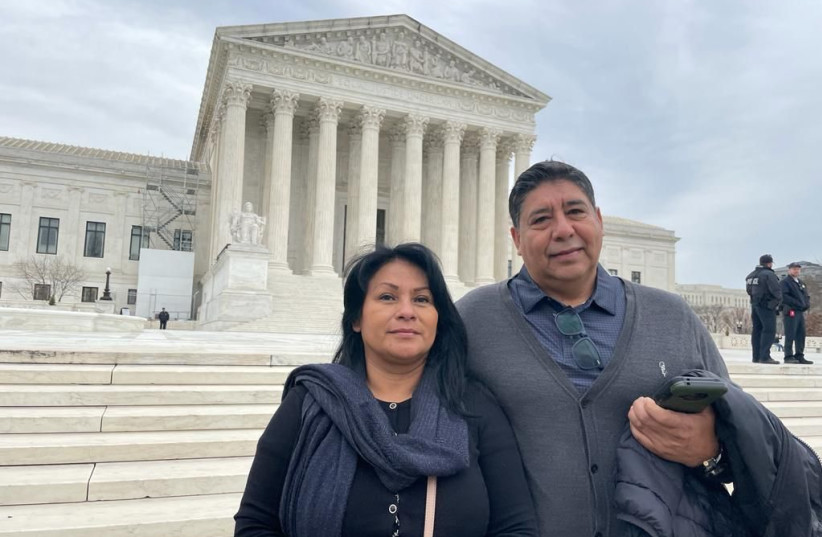  Beatrice Gonzalez and Jose Hernandez, mother and step-father of Nohemi Gonzalez, argue Youtube liable for online terrorist propaganda that led to the death of Nohemi in an ISIS attack. (photo credit: SHURAT HADIN)