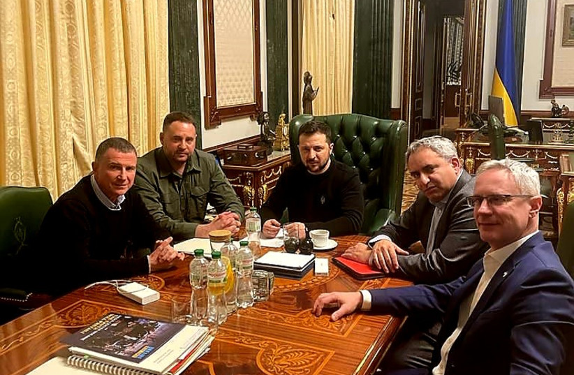  Israeli MKs Yuli Edelstein and Ze'ev Elkin seen meeting with Ukrainian president Volodymyr Zelensky (photo credit: ISRAELI EMBASSY IN KYIV SPOKESWOMAN)