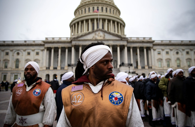 Members of the Black Hebrew Israelites demonstrate outside the US Capitol in Washington, US, November 13, 2018. (credit: REUTERS/Al Drago)