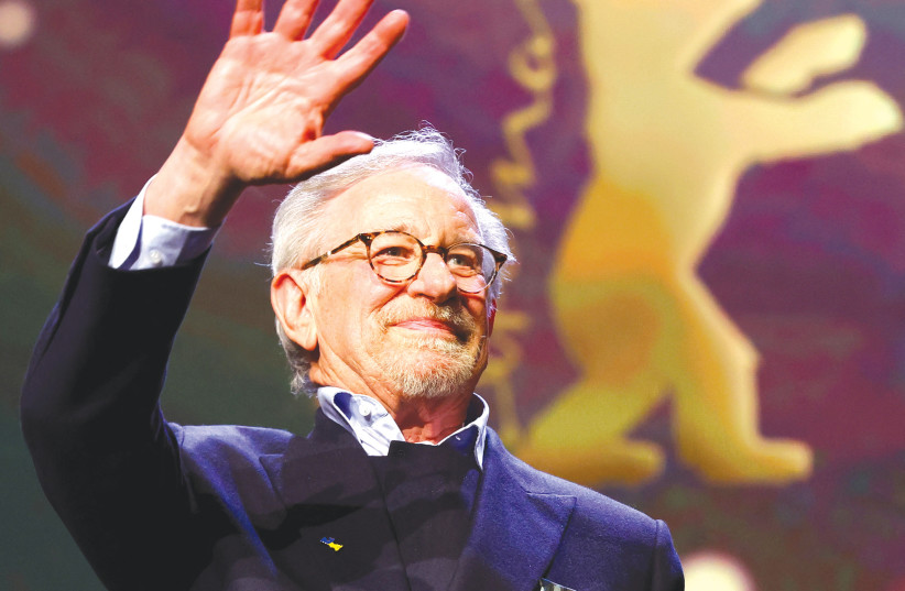  DIRECTOR STEVEN SPIELBERG waves to the audience after receiving the Honorary Golden Bear Award for Lifetime Achievement at the 73rd Berlinale International Film Festival, in Berlin, on Tuesday.  (photo credit: Fabrizio Bensch/Reuters)