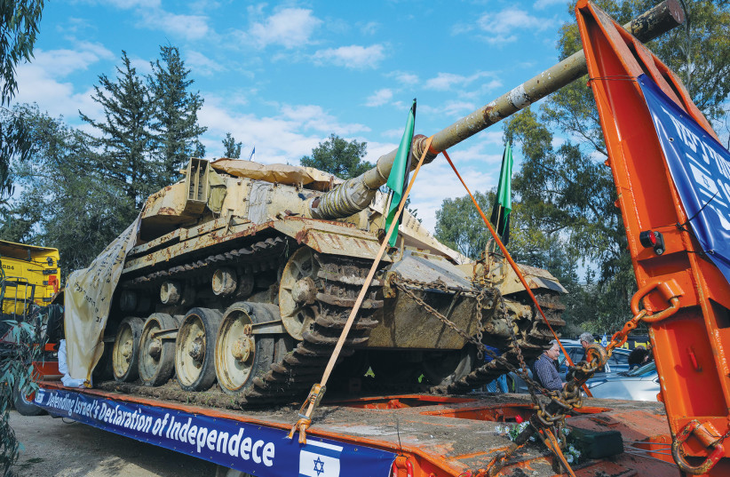  THE TANK that was removed from the Tel Saki Yom Kippur War memorial on the Golan Heights by a group of veteran soldiers who planned to use it in an anti-government protest. (photo credit: MICHAEL GILADI/FLASH90)