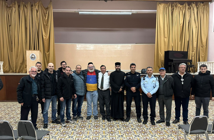Police officers from Jerusalem’s David precinct meet with representatives of the Armenian community and clergy. (credit: POLICE SPOKESPERSON'S UNIT)