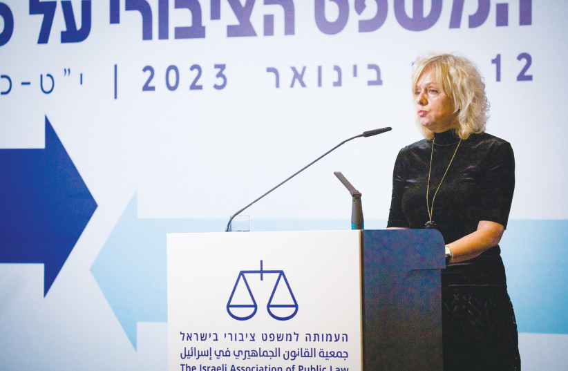  ATTORNEY-GENERAL Gali Baharav-Miara delivers an address in Haifa, last month. Despite the president’s request, the attorney-general has so far refused to release the prime minister from a complete prohibition of playing an active role in dealing with legal overhaul. (credit: SHIR TOREM/FLASH90)