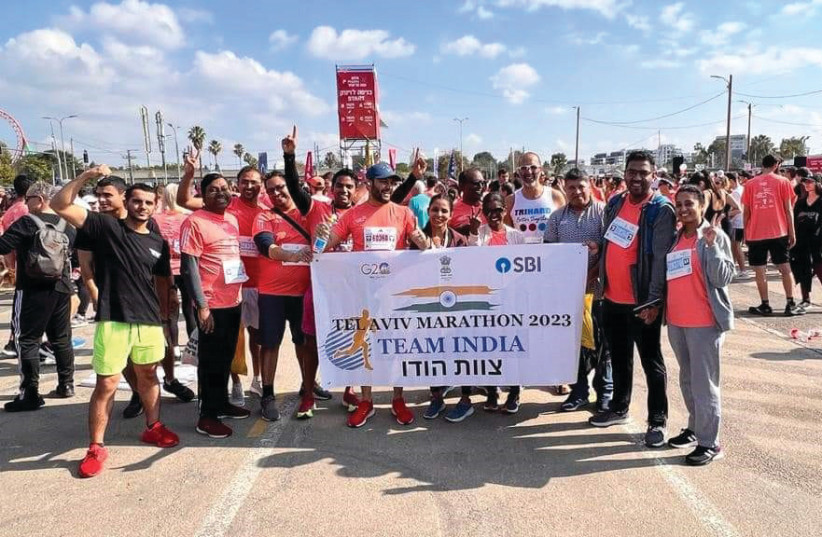  SOME OF the members of the Indian Embassy team who ran in the Tel Aviv Marathon.  (photo credit: COURTESY INDIAN EMBASSY IN ISRAEL)