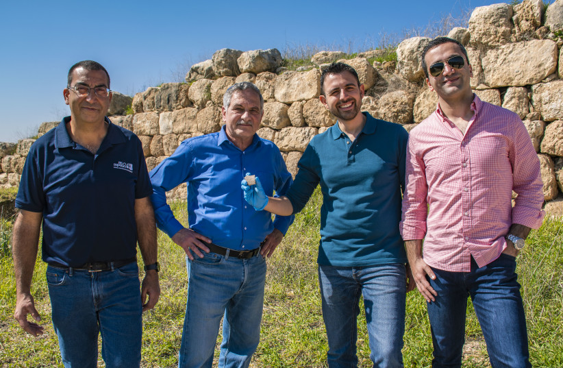  Right to left: Yakov Ashkenazi, Eylon Levy, Dr. Haggai Misgav and Saar Ganor. (credit: YOLI SCHWARTZ/ISRAEL ANTIQUITIES AUTHORITY)