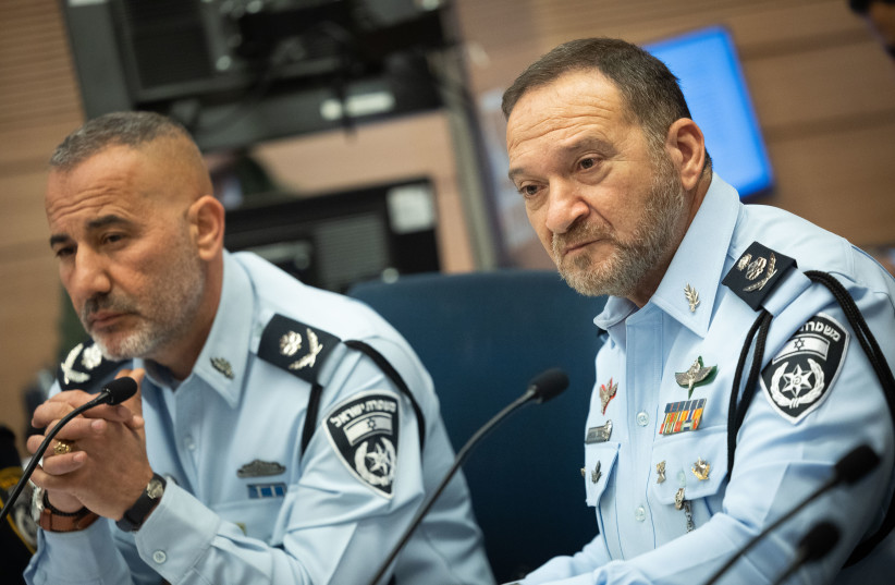  Chief of Police Kobi Shabtai and Head of Jerusalem police district Doron Turgeman National Security Committee meeting at the Knesset, the Israeli Parliament in Jerusalem, on February 22, 2023. (photo credit: YONATAN SINDEL/FLASH90)
