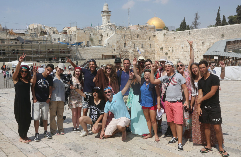  BIRTHRIGHT PARTICIPANTS visit the Western Wall. ‘When Judaism isn’t important, the Jewish state has no significance.’ (photo credit: FLASH90)