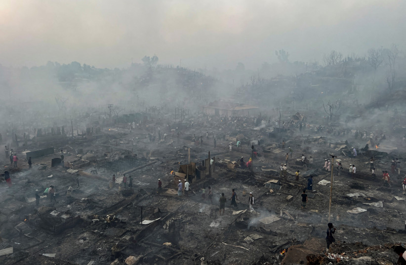  Rohingya refugee camp that has been destroyed after a fire broke out is pictured, in Balukhali in Cox’s Bazar, Bangladesh, March 5, 2023.  (credit: REUTERS/RO YASSIN ABDUMONAB)