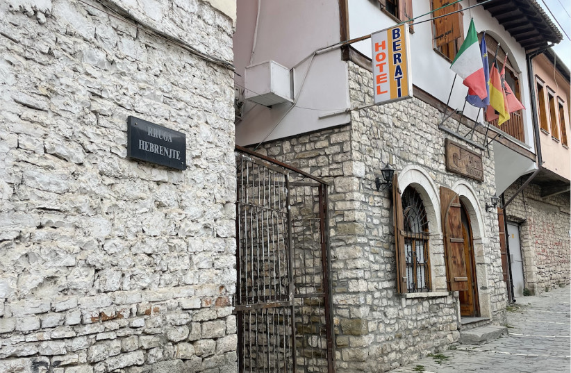  A sign in Berat, Albania, reads Rruga Hebrentje, or Jew Street. (photo credit: NAOMI TOMKY/JTA)