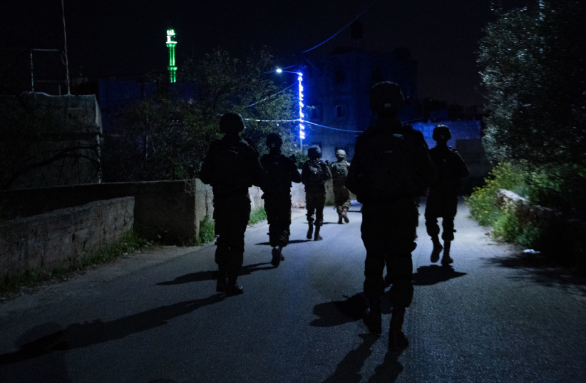  Israeli troops are seen operating in the West Bank during an overnight raid as part of Operation Break the Wave on March 9, 2023  (credit: IDF SPOKESPERSON'S UNIT)