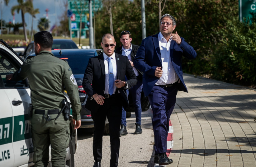  National Security Minister Itamar Ben Gvir seen at the entrance to the Ben Gurion Airport near Tel Aviv, March 9, 2023. (credit: AVSHALOM SASSONI/MAARIV)