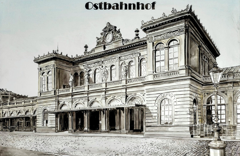  The Ostbahnhof (Eastern Railway Station) in Vienna, built between 1867 and 1870, was replaced by a new Südbahnhof in 1955, which in turn was demolished in 2009 and replaced by the Hauptbahnhof (Main Railway Station). Painting based on a photograph by Ellen Harvey: ‘The Disappointed Tourist.’ (photo credit: disappointedtourist.org)
