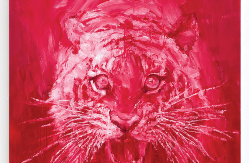  ‘BLOOD RED TIGER HEAD’ by Chinese painter Yan Pei-Ming stops you in your tracks. (photo credit: Yan Pei-Ming, ADAGP, Paris 2022)