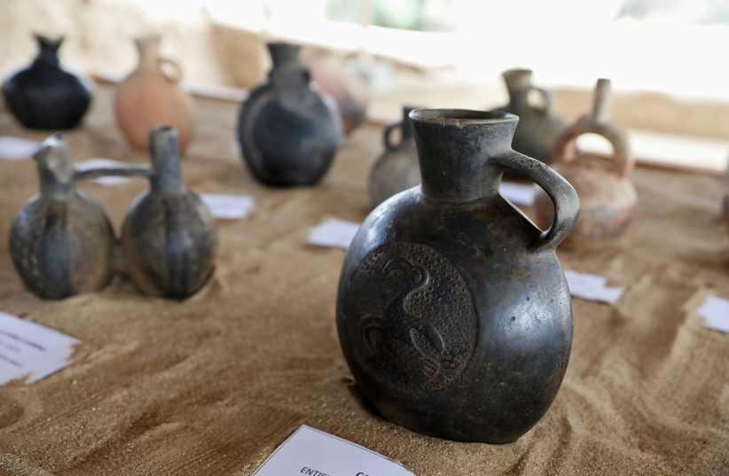 Pottery found from the Inca culture are seen at Huaca de las Abejas in Tucume Archaeological Complex in Lambayeque, Peru July 4, 2018. (credit: REUTERS/GUADALUPE PARDO)