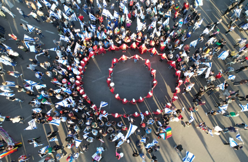 Protesters gather in Rehovot ahead of judicial reform protests, March 11th, 2023 (photo credit: MAARIV)
