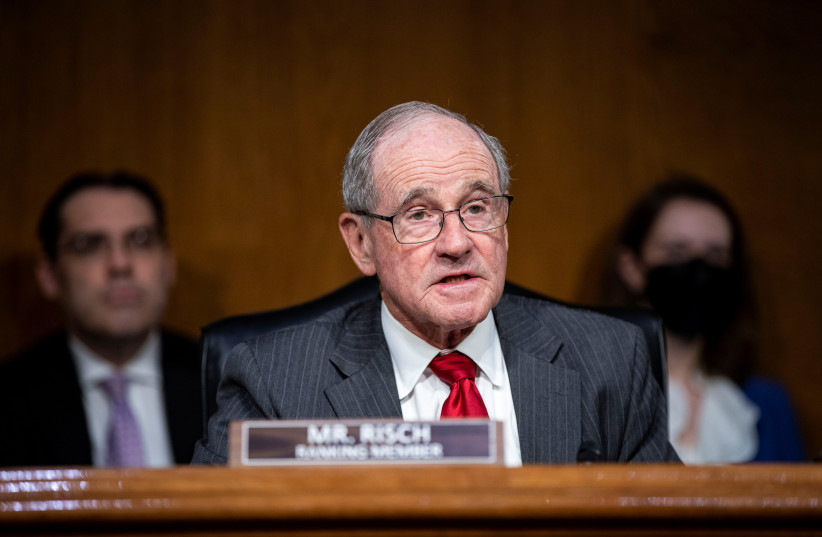 Senator Jim Risch, a Republican from Idaho and ranking member of the Senate Foreign Relations Committee, speaks during a hearing in Washington, US, April 26, 2022. (photo credit: Al Drago/Pool via REUTERS)