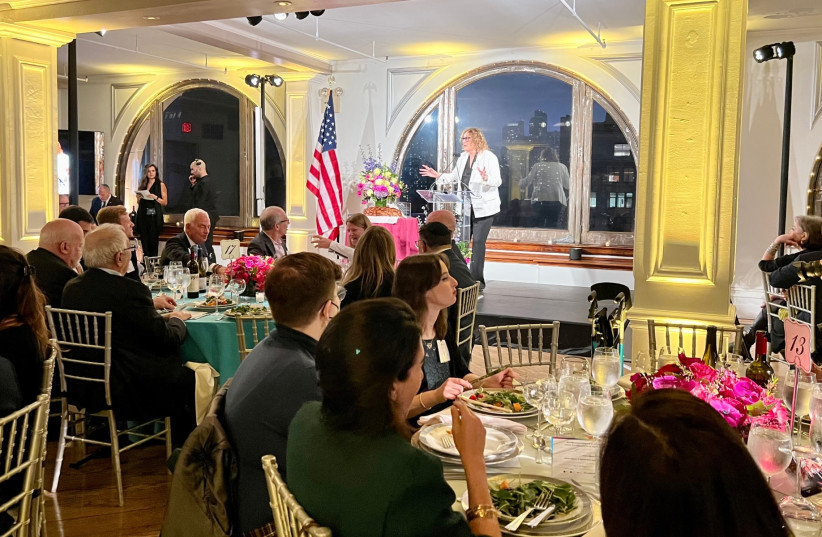  Comedian Judy Gold hosted A Wider Bridge's annual gala, which celebrated Israel at 75 and addressed growing anti-LGBTQ sentiment with the new government coalition elected in January.  (photo credit: JACKIE HAJDENBERG/JTA)